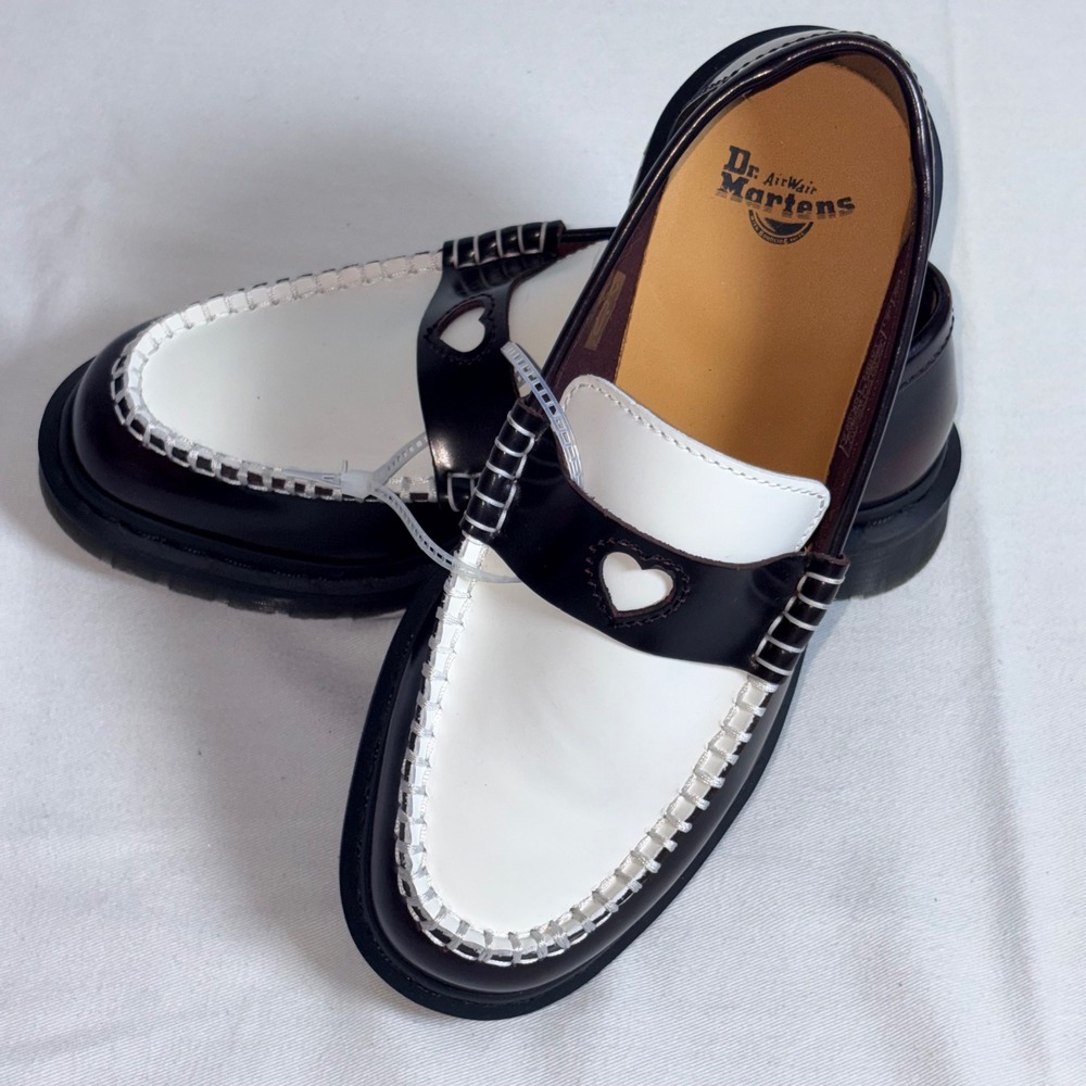 Dr. Martens Penton Heart Loafers 7 Burgundy White Good Leather Heart Cutout new